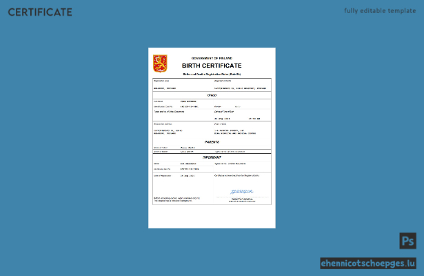 Finnland Geburtsurkunde (Word- und PDF-Beispiel)